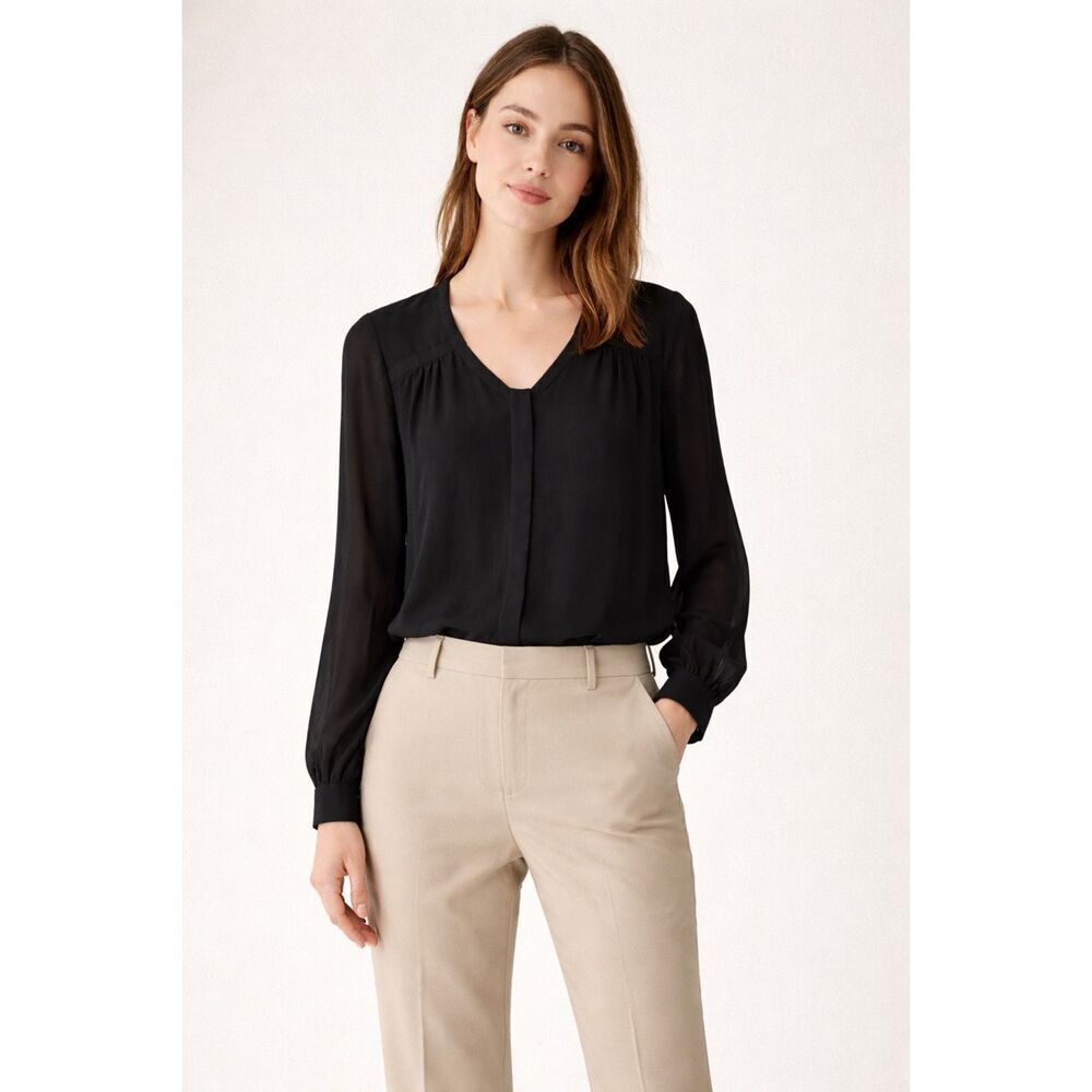 Diane Von Furstenberg Black Silk Blouse Womens 4 Long Sleeve Sheer Top